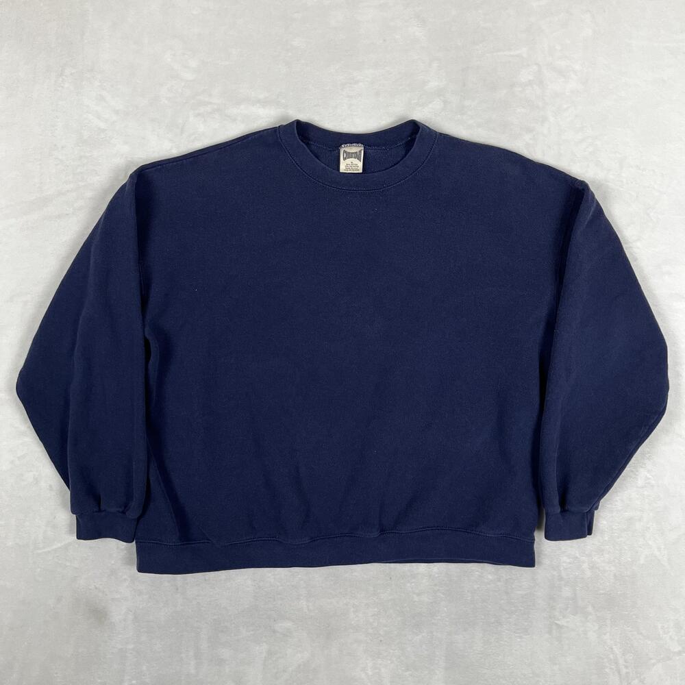 Vintage Cheetah Sweatshirt Mens XL Blue Blank Fleece Crewneck Made USA Pullover